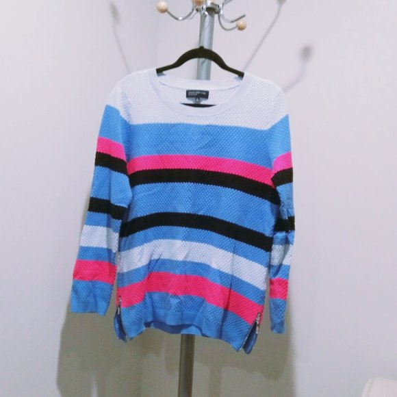 Jones New York Signature Blue Pink Striped Sweater - Picture 1 of 4